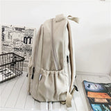 Pbong  Solid Color Backpack Women Multi-pocket College Book Bag Casual Laptop Backpacks Men Schoolbag For Teenage School Bags For Girls