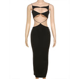 Hollow Out Spaghetti Strap Dress Summer Black Backless Bodycon Women Maxi Sexy Fashion Dresses Party Club Evening