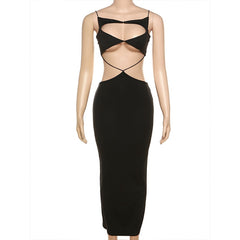 Hollow Out Spaghetti Strap Dress Summer Black Backless Bodycon Women Maxi Sexy Fashion Dresses Party Club Evening