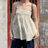 Floral Graphic Print Tube Tops Y2k Elastic Bust Strapless Flowy Camis Fairycore Sweet Cute Off Shoulder Backless Babydoll Vest