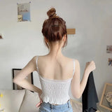 Summer Lace Bow Camisole for Women Pleated Crop Tops Vintage Clothes Harajuku Solid Sexy Ladies Sweet Elegant Camisole