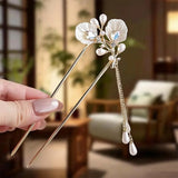 New Chinese Style Green Zircon Flower Hair Stick For Women Vintage Imitation Pearl Tassel Hair Stick Hair Accessories