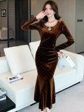 Autumn Vintage French Prom Dresses For Woman Square Collar Slim Long Mermaid Dress New Fashion 2025 Party Prom Clothes