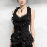 Pbong  New French Spice Women Low Collar Lace Edge Vest Y2k Aesthetic All Match Euramerican High Street Slim Waist Camisole Casual Tops