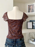Pbong  Print Sweet Tshirts Women's Clothing V-neck Short Sleeve Tees Ropa Mujer Vintage T-shirt Bandage Tunic Summer Crop Tops
