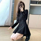 Autumn Winter New Fashion Tailored Collar Long Sleeve Solid Color Women's Clothing Korean Pleated Sweet Trend Simplicity Dresses