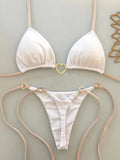 New Solid Color White Bikini Women suit Low Waist Lace-up Fashionable Swimsuit Two-piece Set