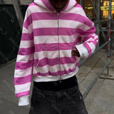 2000s Punk Hip Hop Rock High Street Men Hooded Stripes Pattern Print Fashion Versatile Casual Autumn Winter Coat emo Sweatshirts