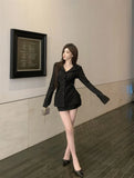 Striped Turn-down Collar Shirts Women Autumn Sexy Ladies Slim Fit Tops Long Sleeve Retro Fashion All-match Korean Style Popular