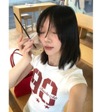 American Summer Short Sleeve T-shirts Women's  New Design Slim Fit Sweet and Spicy Sle Printed Tops