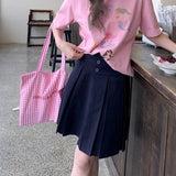 Preppy Style Pleated Skirt Women Korean Style Vintage Harajuku Mid Length Skirt Fashion Retro Solid Classic Skirts