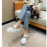Pbong  Women's Elevated Platform House Slippers Female Slides Shoes Square heel Mules Fashion Loafers Med Cover Toe Heels Luxury Fabric