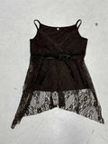 Pbong  High End Lazy American Vinateg Lace Tank Top Y2k Aesthetic Lrregular Spliced Bow Appliques Camis All Macth Summer Women Clothes