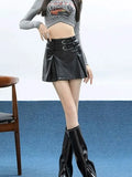 Pbong  Streetwear Sexy Y2K Pu Skirts Women Fashion High Waist Double Belt Mini Skirt Casual Fall Winter American A Line Skirts New