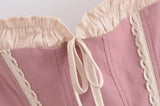 Elegant Pink Chic Mini Dresse Lace Strappy Cotton Backless Sexy Summer Party Women Y2K Vocation Casual Ladies Dress