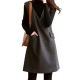 Party Vestidos Straigh Women'S  Clothing Spring Beaded Tank V-neck Woolen Dress Winter Casual Hot Sale Women Wool Dress