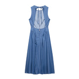 Casual Fashionable Backless Denim Dress Women's Spring New Style Hollow out Design Comfortable Leisure Polyester Long A- Line...