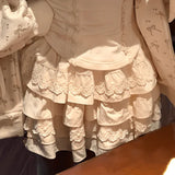 New All Match Sweet Three Piece Sets Sexy Slim Patchwork Lace Tank Top Japan Popular Streetwear Tiered Lace Skirts Lazy Cardigan