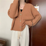 Button Down V-neck Cardigan Sweater Women Cocoon Single Breasted Knitted Jacket Ladies Fall Winter 2025 Casual Cosy Outfit