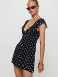 Sexy Polka Dot Contrast Dress Women's Deep V neck Sleeveless High Waist Mini Dress Slim A-line Lady Vacation Party Dress