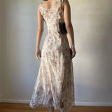 Pbong  Elegant floral print Dresses Summer Women's Dress New SKinny High Waist SLEEVELESS Lace Swinging Neck Sexy Bohemian Maxi Dress