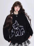 Kawaii Hole Sweet Sweaters Women Vintage Faux Mink Cashmere Cartoon Knitted Jumper Preppy Style Cute Japan Lazy Wind Tops