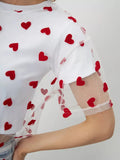 New Heart Print Mesh Splicing Color T-shirt For Women Y2k Cotton Short Sleeve Tee Top Rpund Neck Fashion Tshirt 2025 Summer