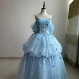 High Quality Blue One Shoulder Bridal Wedding Dress and Evening Dress Fashionable Slimming Banquet President's Puff Skirt