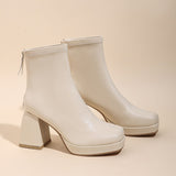 New Fashion Ankle Boots for Women High Heels Chunky Platform Stretch Fabric Square Toe White Sole Zipper Young Lady Booties