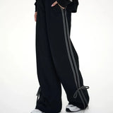 American High Street Popular Harajuku Lace Spliced Drastring Design Pant Casual Long Baggy Wide Leg Trouserst Y2k Girl Bottoms