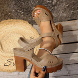 Pbong  Plus Size Women's Casual Sandals, Thick-Soled High Heel Sandals, Versatile Chunky Heel Retro Thick-Soled Sandals