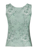 Sweetown Retro Green Floral Print Mesh Vest Sleeveless Twist V Neck Slim Crop Top For Women Summer Vacation Boho Outfits