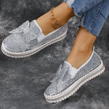 Pbong  Women's Gold Silver Bowtie Sequin Flats Shiny Crystal Thick Sole Platform Loafers Ladies Light Comfort Non Slip Casual Shoes