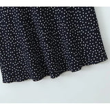 Pbong  Women Navy Blue Polka Dot Long Dress Lace Trim V Neck Short Sleeve A-line Elegant Holiday Dresses Summe Maxi Robe
