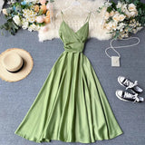 Elegant Sexy Backless High Waist Pleated Slip Dress Fairy A-line Summer Beach Vacation Vestidos Slim Women Evening Party Dress