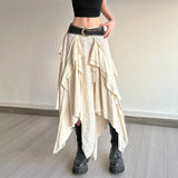 Vintage Asymmetrical Long Skirt Women Y2k Harajuku Elegant Lace Ruffle Skirt Gothic Korean Style Street Layered Skirts