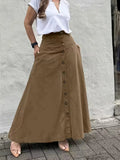 Elegant French High Street Long Skirt Y2k Aesthetic Front Single Breasted Design A-line Temperament Jupe New Harajuku Punk Skirt