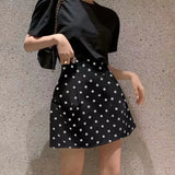 French Retro Dot Print Fluffy Short Skirt Summer New Chic White High Waist Slimming Umbrella Flower Bud A-line Skirt for Women