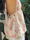 Women Floral Print Tank Tops V-Neck Tie-Up Halter Casual Vest Summer Sleeveless Tops Streetwear