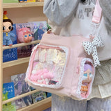 Kawaii Lace Edge Clear Pocket Shoulder Bag Ladies DIY Display Handbag New Trend Fashion Luxury Female Tote Bags