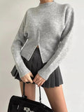 Women Sweater with Zipper Waist Long Sleeve Pullovers Zip Plain Knitted Jumper Teen-girl Fashion Fall Winter Y2K Outfit