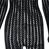 Pbong  American Sexy Perspective Jumpsuit Women Fashionable Hollow Knitted Striped Long Sleeved Jumpsuit Bar Nightclub One Piece Pants