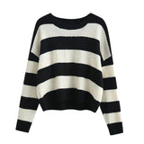 Striped Knit Sweater for Women Long Sleeve Crew Neck Crop Knit Top Pullovers Striped Jumper Teen-girl Fall Winter Vintage Outfit