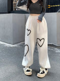 Pbong  Korean Cotton Streetwear Hip Hop Heart Sweatpants Women Oversize Loose High Waist Bloomers Fashion Student Casual Y2k Trousers