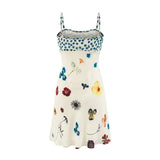Pbong  Women French Style Retro Floral Print Contrast Color Chest Sling Dress Short Summer Dresses Holiday Robe Femme Vestido