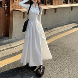 Hebe Style Long Sleeve  Collar Dress Women's Spring Autumn New Design Black Slim Fit A-Line Skirt High Waist  Sweet