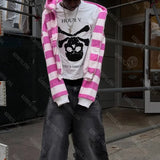 2000s Punk Hip Hop Rock High Street Men Hooded Stripes Pattern Print Fashion Versatile Casual Autumn Winter Coat emo Sweatshirts