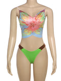 Colorful 2 Piece Set Women Swimsuit Trend Flowers Print Backless Camisole+Shorts Matching Summer Midnigh Party Clubwear
