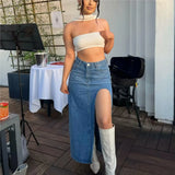 Summer Midi Skirts Vintage Clothes Sexy Skirts For Women Blue Jeans Skirt High Waisted Denim Skirt Split Thigh Denim Skirt