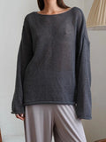 T Shirts Oversize Thin Knitted Pullovers Women Summer Trumpet Long Sleeve T Shirt For Women Loose Top Tees Transparent Sweater